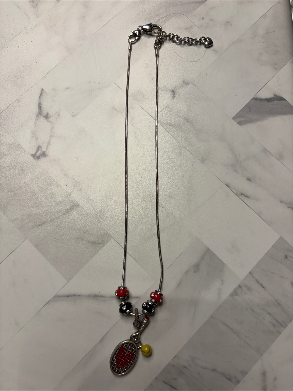 Brighton Silver-Tone Necklace with Red Beads and Yellow Charm